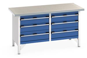 Bott Bench1500Wx750Dx840mmH - 6 Drawers & Lino Top 1500mm Wide Storage Benches 41002033.11V Blue Doors RAL5010 41002033.19V Dark Grey Doors RAL7016 41002033.24V Red Doors RAL3004 41002033.16V Light Grey Doors RAL7035 41002033.RAL Bespoke colour £ extra will be quoted